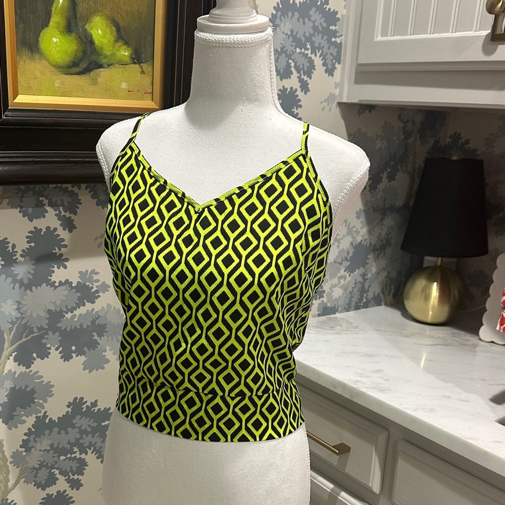 Pretty Good Neon Yellow and Black Geometric Spaghetti Strap Camisole